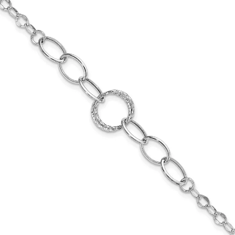 Bridal bracelets for women -Curata 14k White Gold Hollow Polished Textured Fancy Link Bracelet 8 Inch