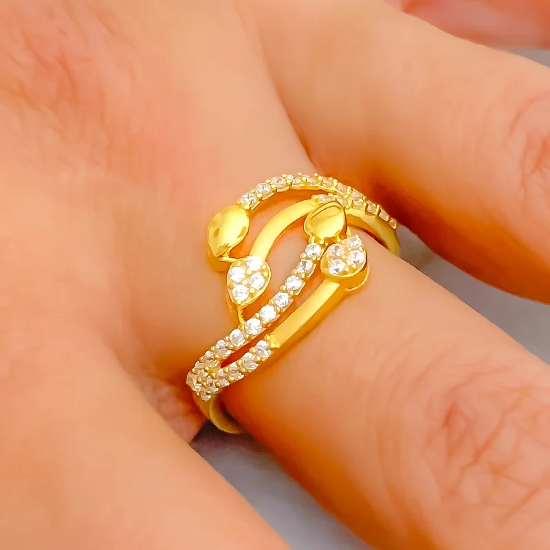 Luxury rings for women -Stylish Flowy 22k Gold Trendy CZ Ring