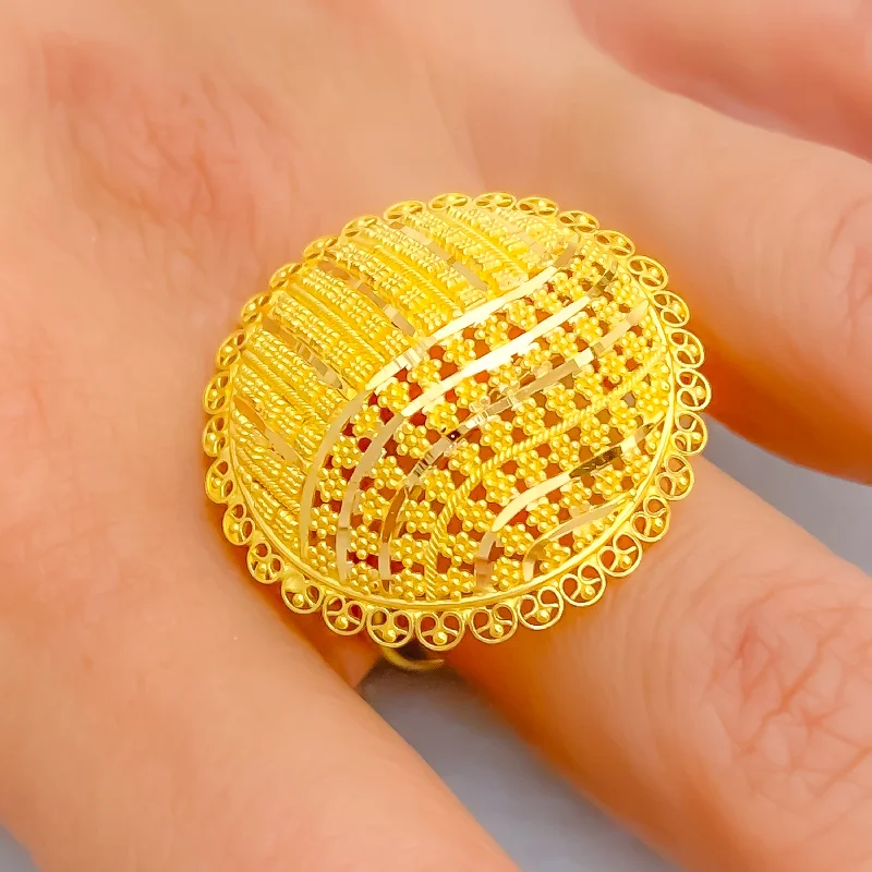 Elegant gemstone rings for women -Checkered Filigree 22k Gold Statement Ring