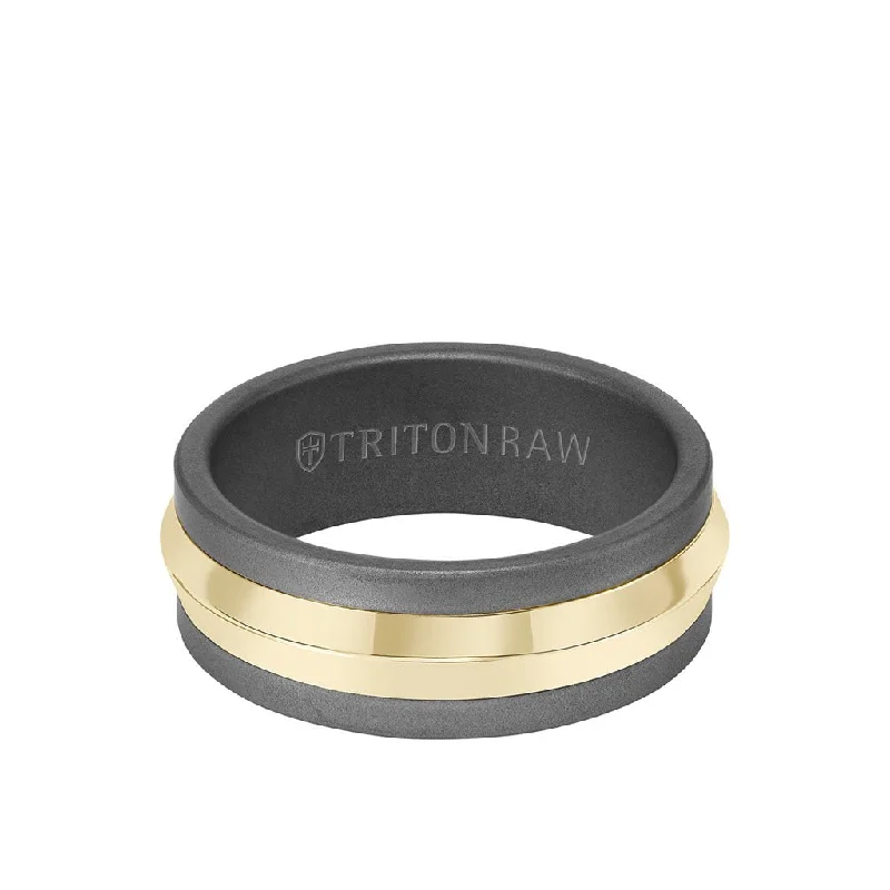 Designer rings for women -8MM Tungsten RAW+ 14K Bright Gold Ring with Knife Edge