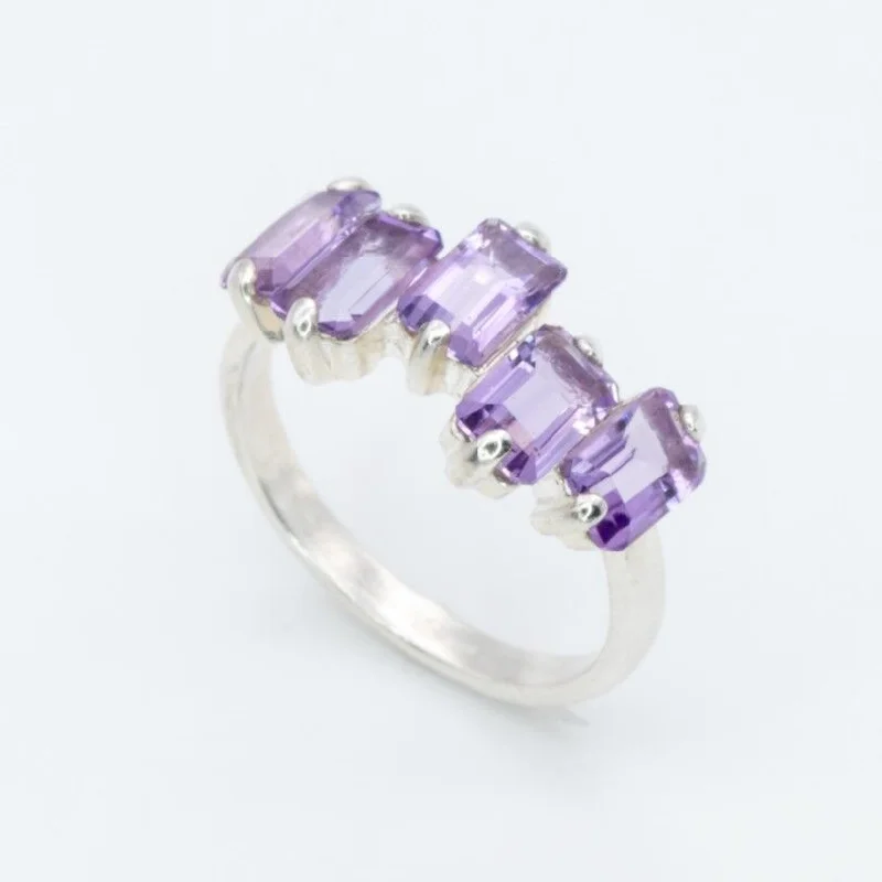 Oval rings for women -Amethyst Baguette Ring - February Birthstone Ring - Purple Gemstone Ring