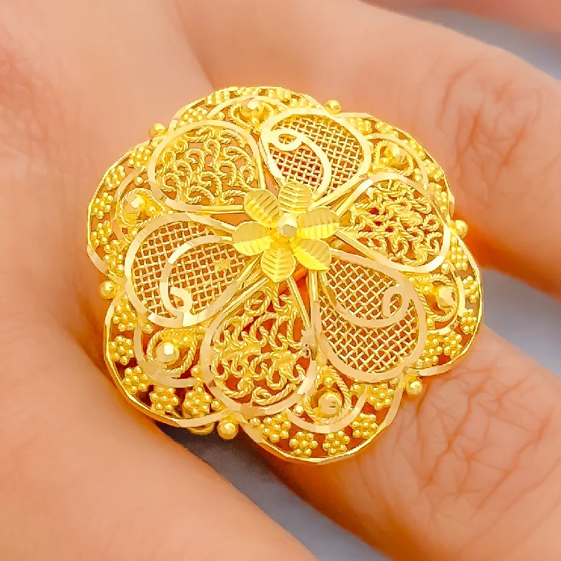 Modern rings for women -Vintage Vine 22k Gold Netted Statement Ring