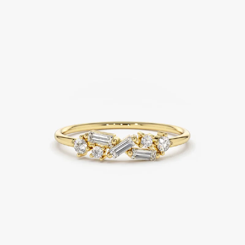 Pear-shaped engagement rings for women -14K Scattered Baguette and Round Diamond Ring