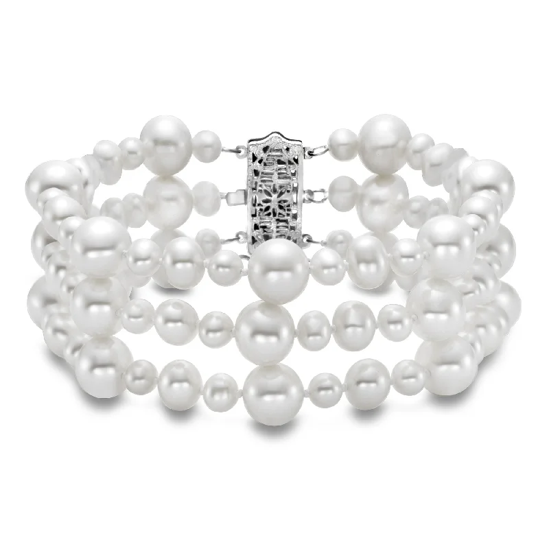 Wrap bracelets for women -Three Row Popcorn Pearl Strand Bracelet