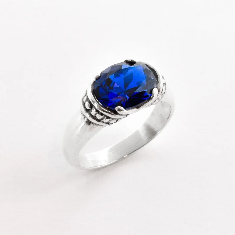 Luxury wedding rings for women -Blue Sapphire Ring - Boho Solitaire Ring - Blue Vintage Ring