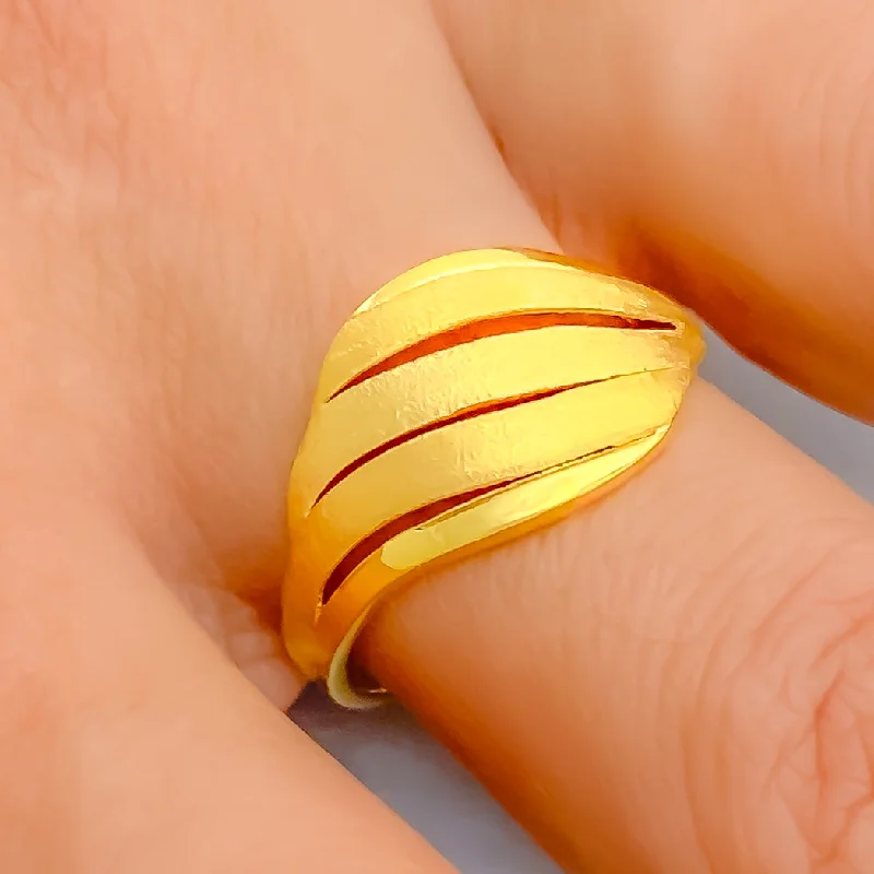 Adjustable rings for women -Palatial Triple Striped 22k Gold Ring