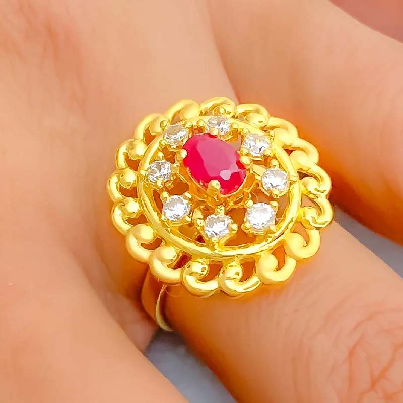 Statement rings for women -Decorative Glowing 22k Gold CZ Statement Ring