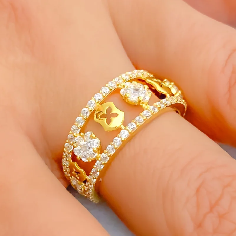 Trendy rings for women -Delightful Decadent 22k Gold CZ Statement Ring