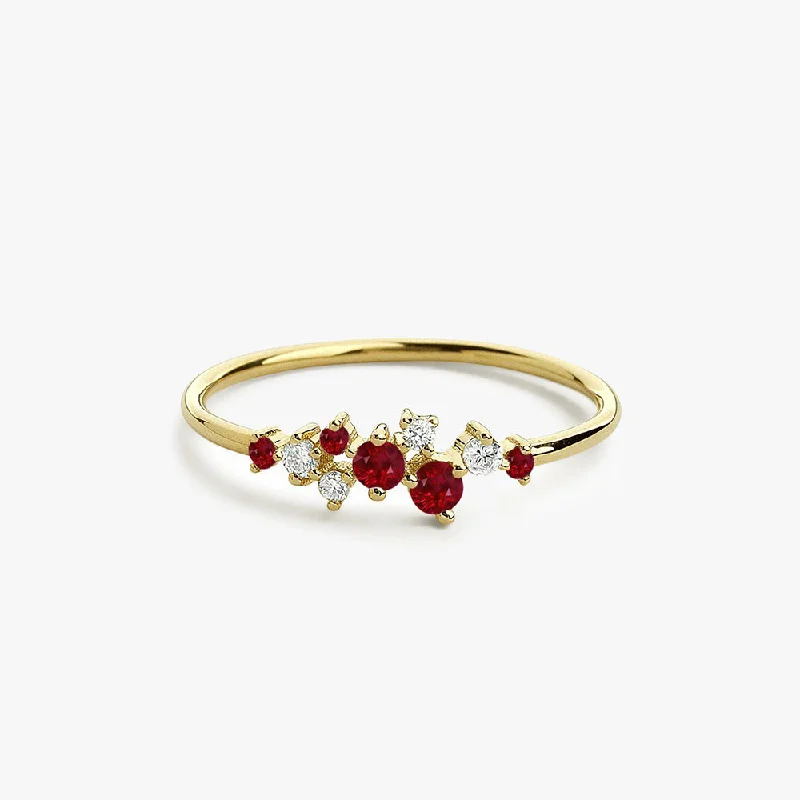 Pear-shaped engagement rings for women -14k Gold Ruby and Diamond Cluster Ring