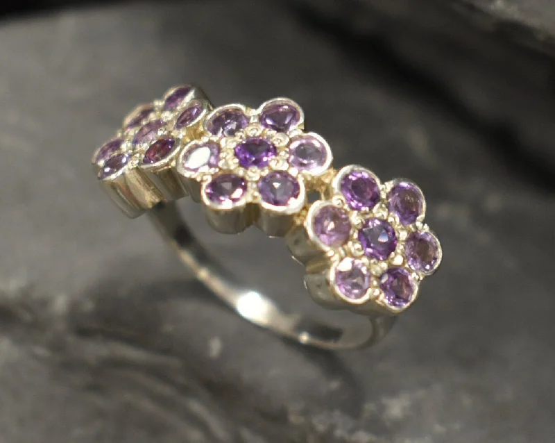 Rose gold rings for women -Genuine Amethyst Ring - Purple Flower Ring - February Birthstone Floral Ring