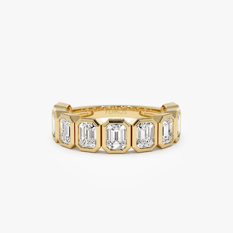 Custom vintage engagement rings for women -1.90 ctw 14k Bezel Setting Nine Stone Emerald Cut Lab Grown Diamond Wedding Ring - Victoria