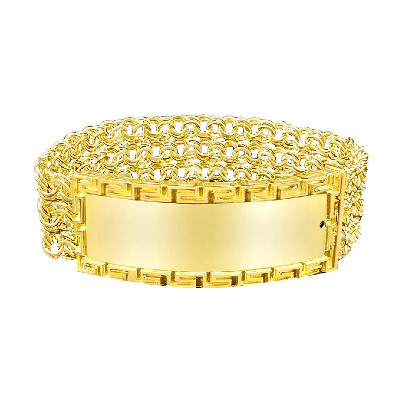 Custom bangles for women -10K Yellow Gold Chino Link ID bracelet with Greek key Design