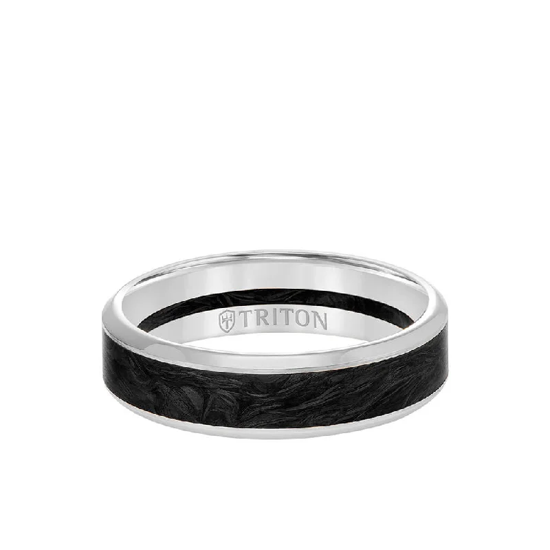 Simple gold rings for women -6MM 14K Gold Ring + Forged Carbon - Channel Center & Bevel Edge