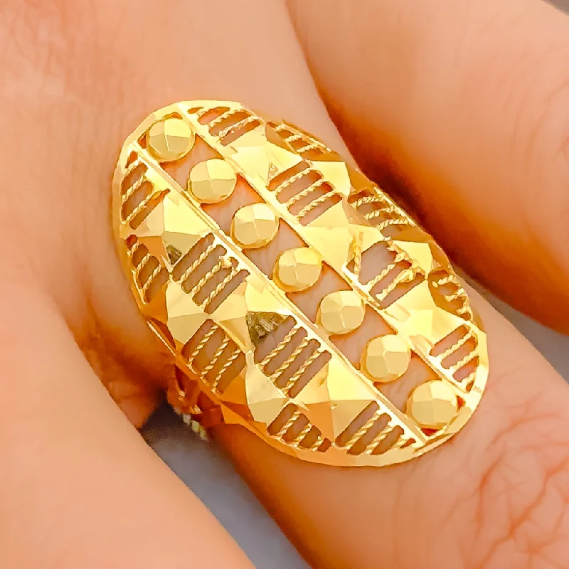 Women's rings online shop -Striped Cutwork Oval 22k Gold Ring