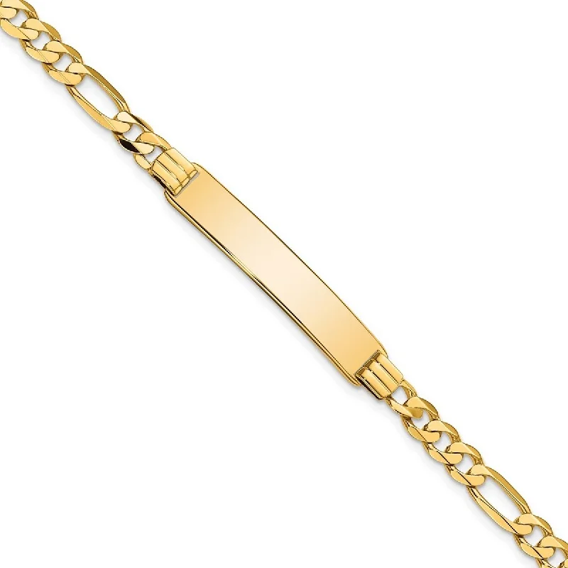 Dainty bracelets for women -Curata 10k Yellow Gold 6.6mm Engravable Figaro Link ID Bracelet