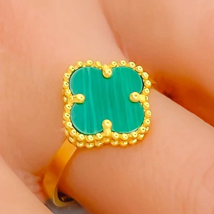 Two-tone rings for women -Mesmerizing Striped 21K Gold Clover Ring - Size 8