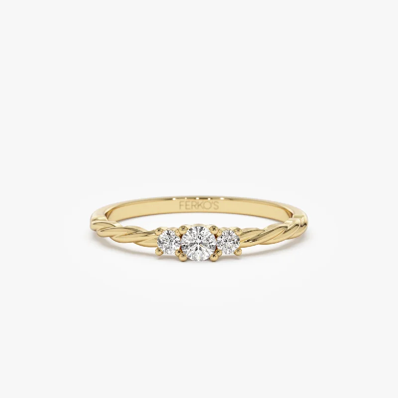 Oval engagement rings for women -14k Gold Three Stone Dainty Diamond Twisted Ring