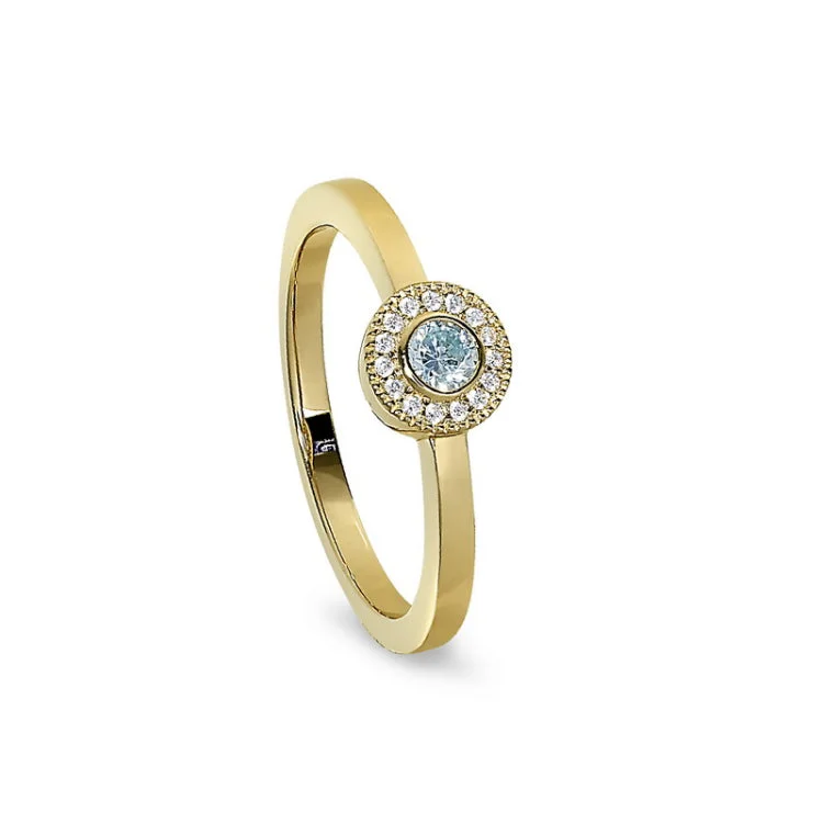 White diamond engagement rings for women -Gold Finish Sterling Silver Micropave Round Simulated Aquamarine Ring with Simulated Diamonds Size 7