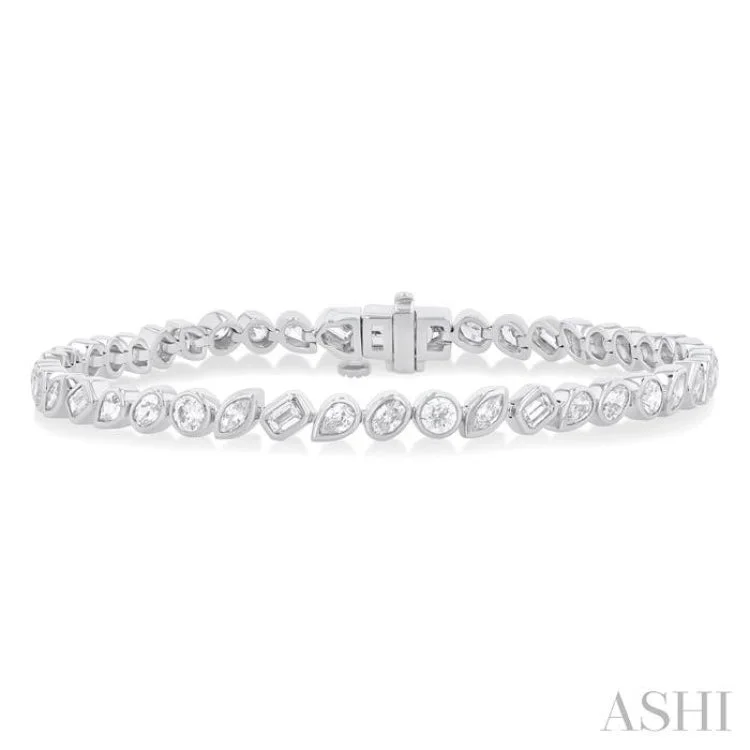 Wedding bracelets for women -4 Ctw Mixed Diamond Cut Fashion Tennis Bracelet in 14K White Gold