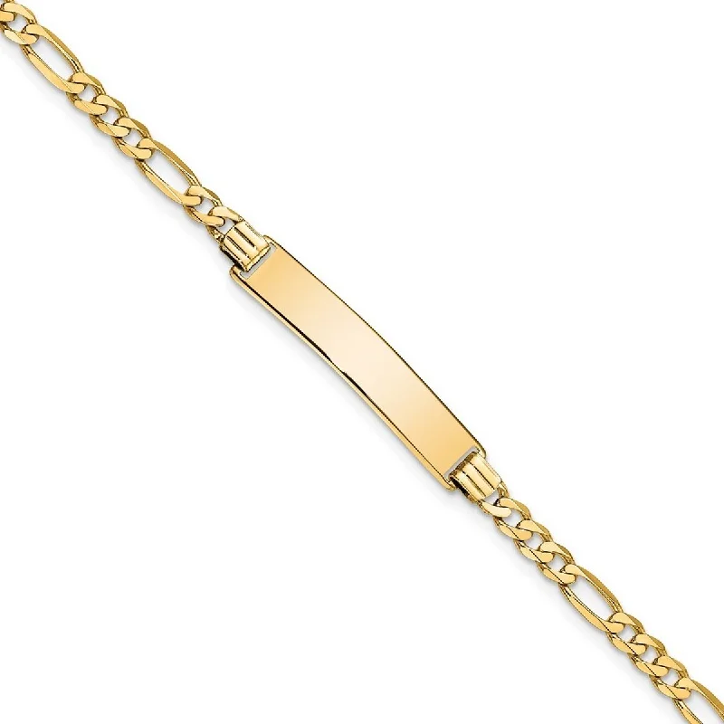 Adjustable bangles for women -Curata 6.2mm 14k Yellow Gold Engravable Flat Figaro Link ID Bracelet