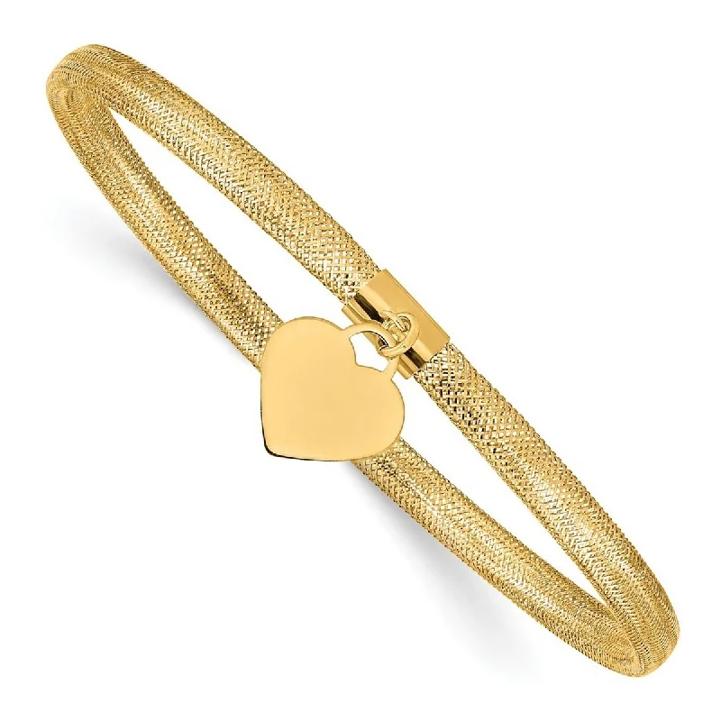 Unique diamond bracelets for women -Curata 14k Yellow Gold Love Heart Stretch Mesh Bracelet