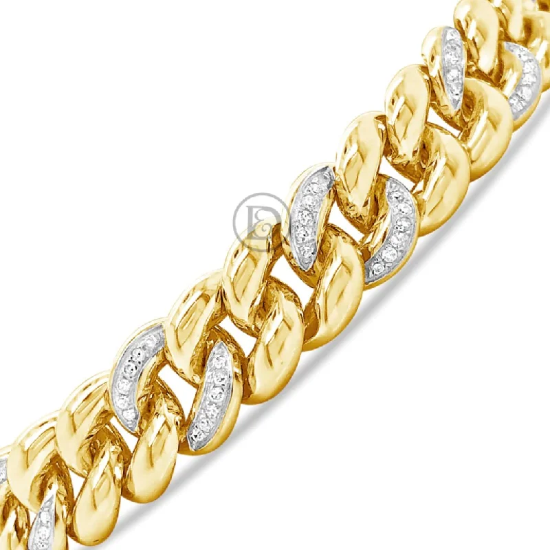 Luxury bracelets for women -10K Solid Yellow Gold .74CT tw Round Cut Diamond Cuban Link 9.6mm Bracelet