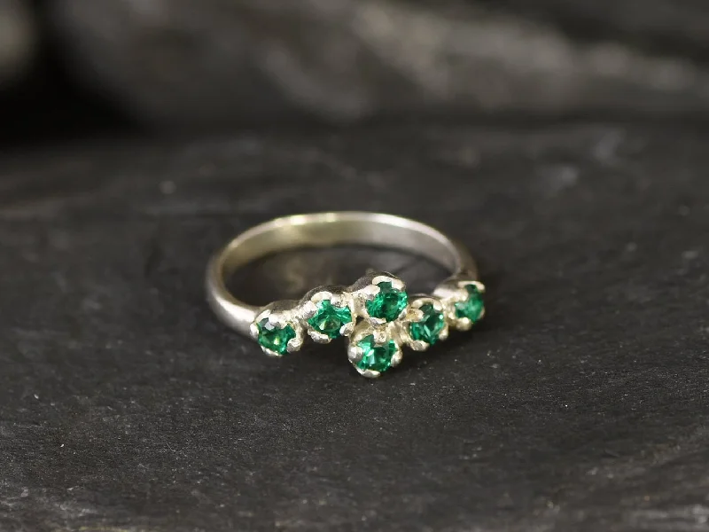 Diamond rings for women -Emerald Ring - Green Bypass Band - Vintage Dainty Ring