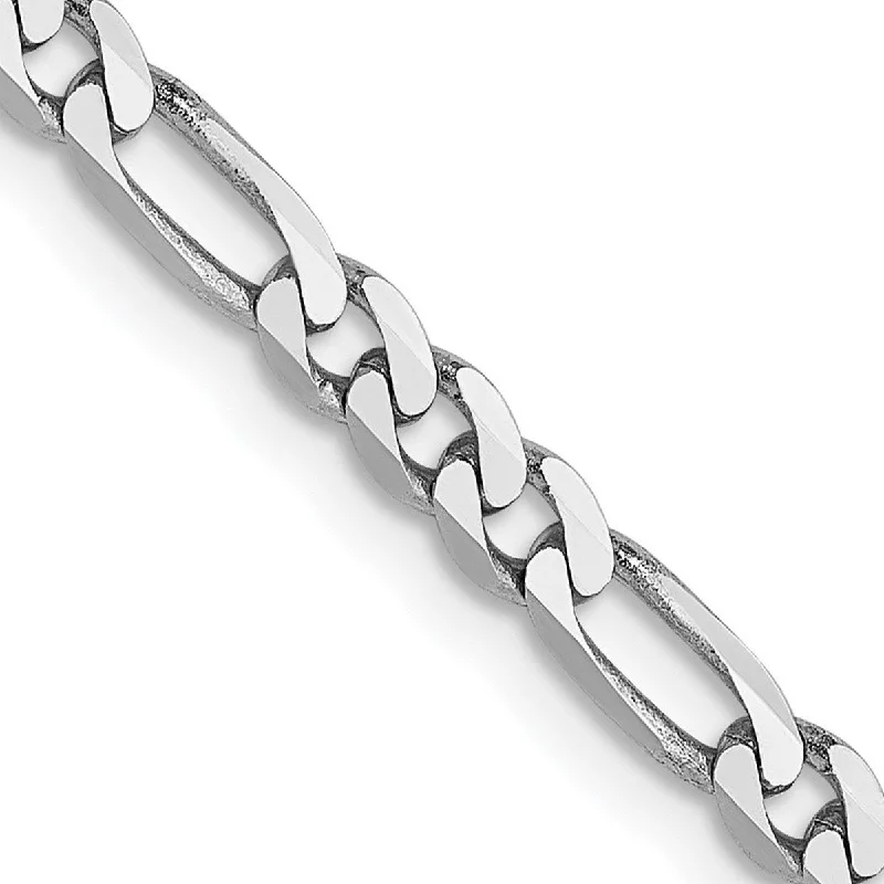 Floral bracelets for women -Curata 14k White Gold 8" 3.0mm Flat Figaro Chain Bracelet