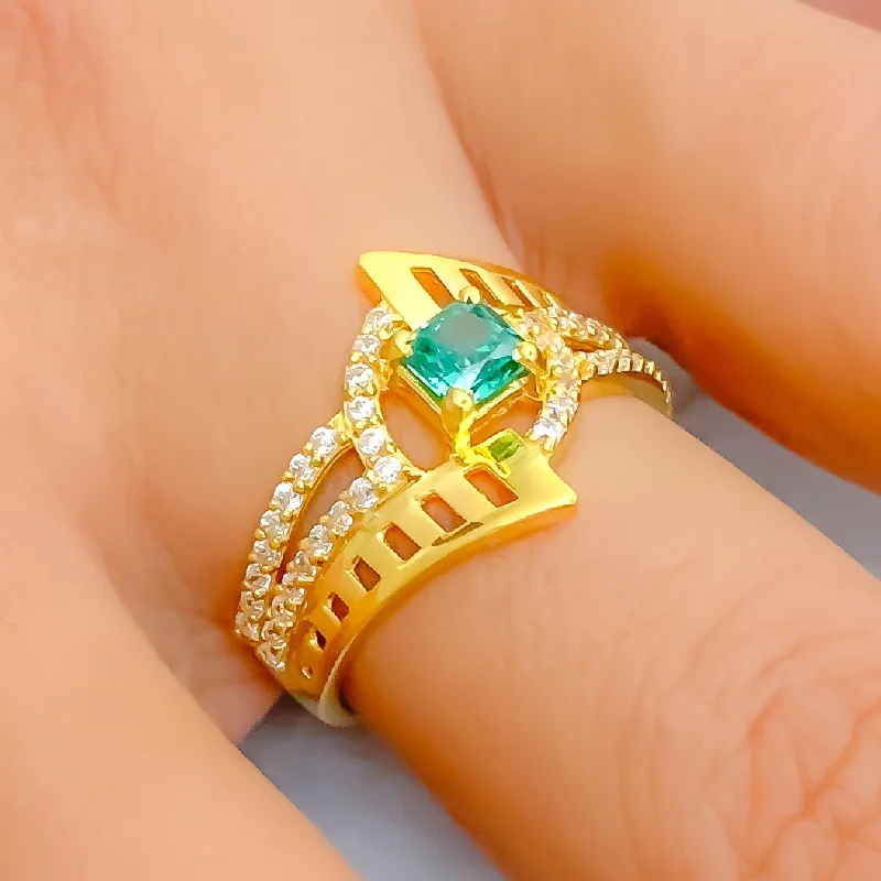 Wedding rings for women -Green Dazzling 22k Gold CZ Statement Ring