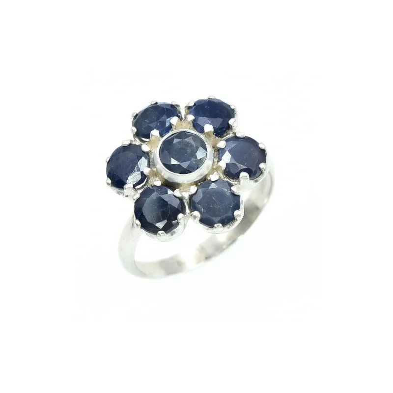 Adjustable rose gold rings for women -Genuine Sapphire Ring - Blue Flower Ring - Vintage Floral Ring