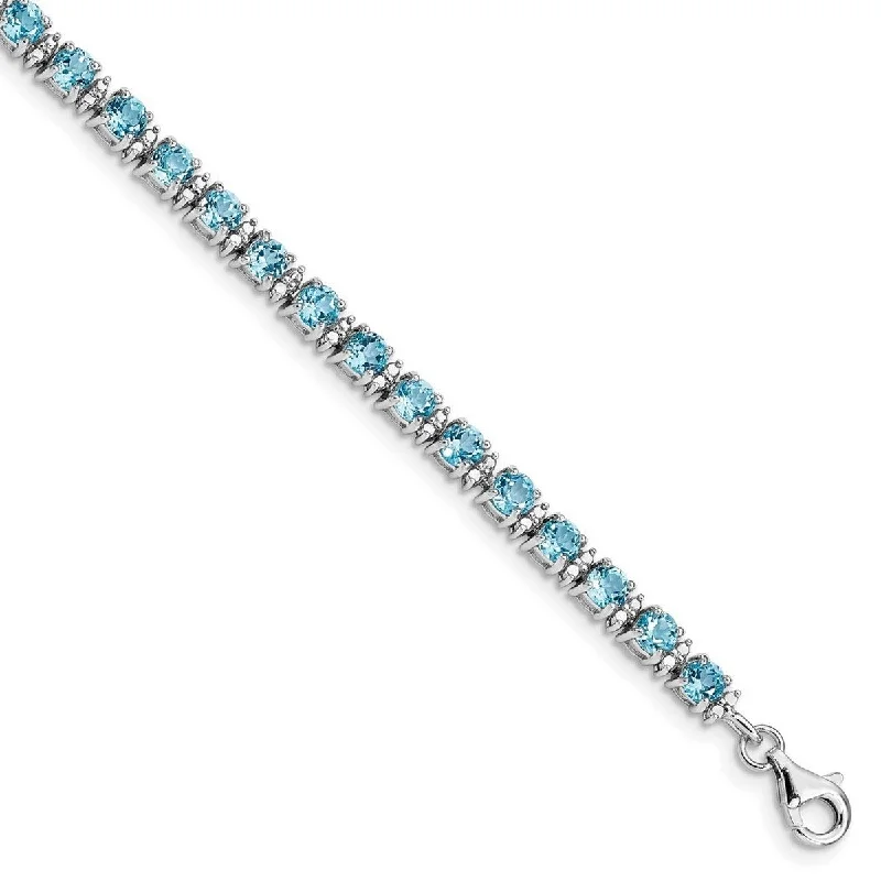 Elegant bracelets for women -Curata 925 Sterling Silver Polished Fancy Lobster Closure Blue Topaz and Diamond Bracelet