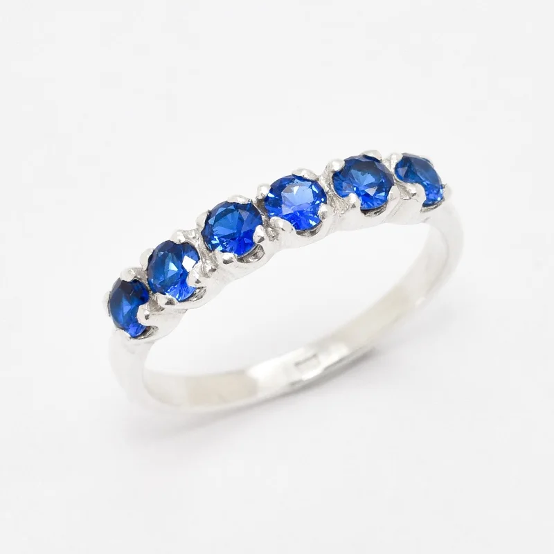 High-end rings for women -Half Eternity Sapphire Band - September Birthstone Ring - Stackable Band