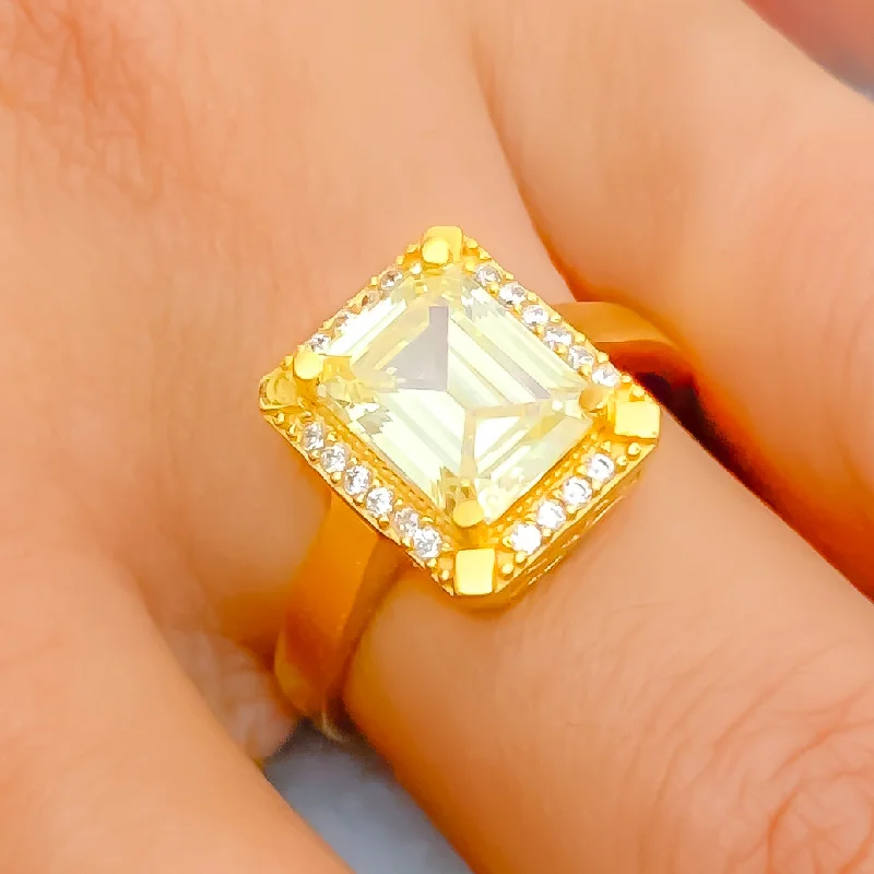 Adjustable rings for women -Elegant Shimmering 22k Gold CZ Ring w/ Solitaire Stone