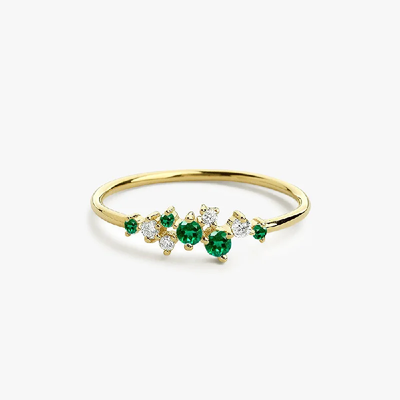 Unique vintage engagement rings for women -14k Emerald and Diamond Cluster Ring