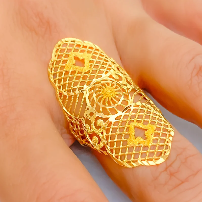 Gemstone rings for women -Graceful Netted 21k Gold Vintage Ring