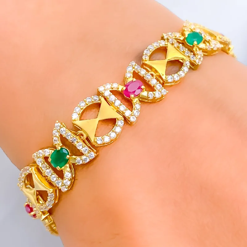 Vintage bangle bracelets for women -Bright Multi-color 22k Gold CZ Bracelet