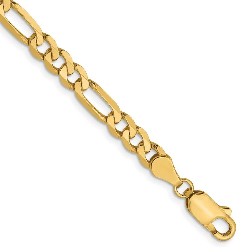 Custom gemstone bracelets for women -Curata 14k Yellow Gold 4.75mm Flat Figaro Chain Bracelet