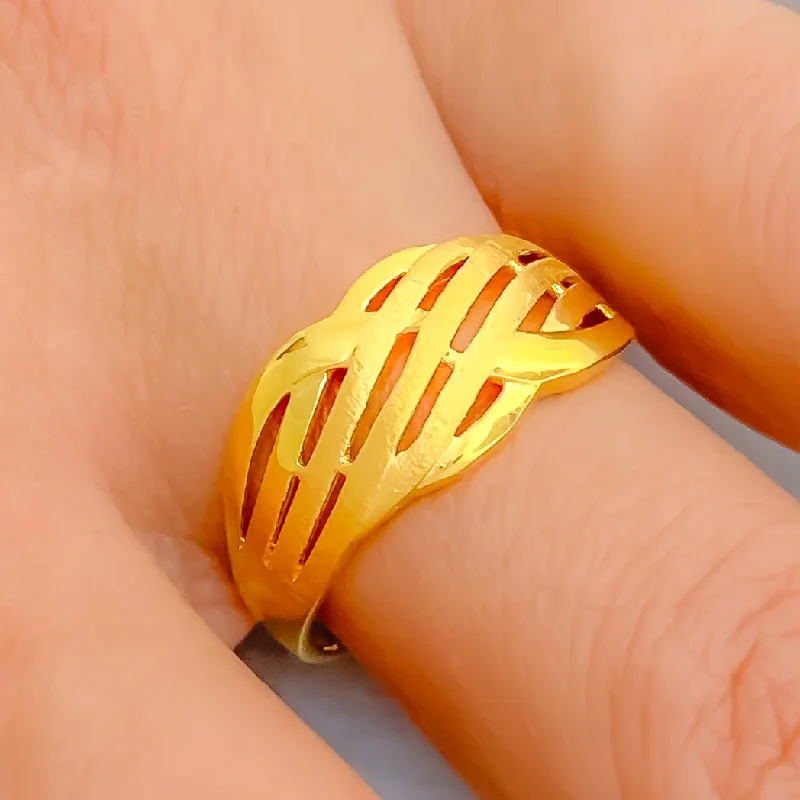 Promise rings for women -Versatile Interlinked Striped 22k Gold Ring