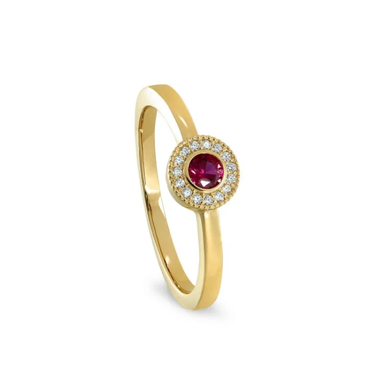 Engagement rings with diamonds for women -Gold Finish Sterling Silver Micropave Round Simulated Ruby Ring with Simulated Diamonds Size 4