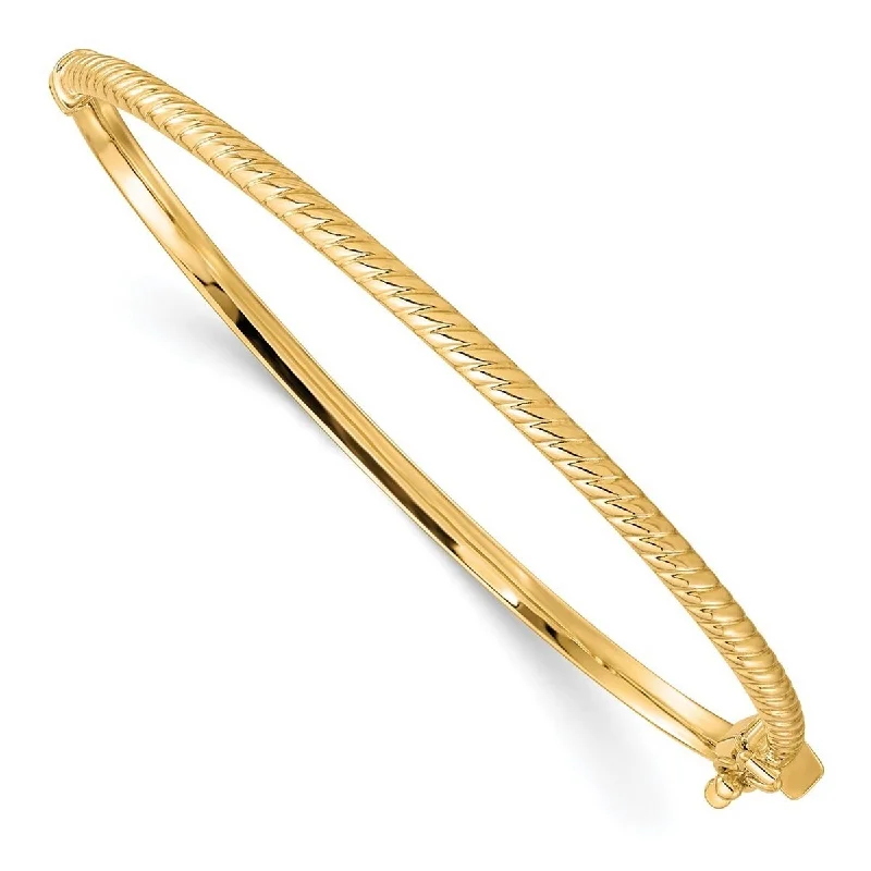 Women's bracelets online shop -Curata 3mm 10k Yellow Gold Fold over Polished Textured Stackable Bangle Bracelet