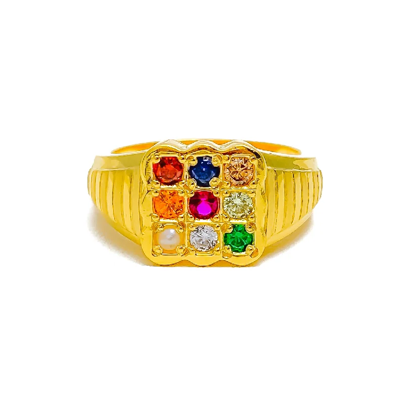 Wedding rings for women -Dazzling Multi-Color Men's 22k Gold Ring