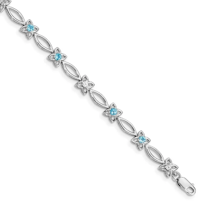 Gold bangles with diamonds for women -Curata 925 Sterling Silver Polished Lobster Claw Closure Blue Topaz and Diamond Bracelet