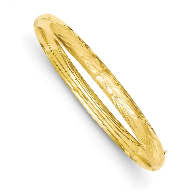 Stackable bangles for women -Curata 14k Yellow Gold 6mm Florentine Engraved Hinged Cuff Stackable Bangle Bracelet