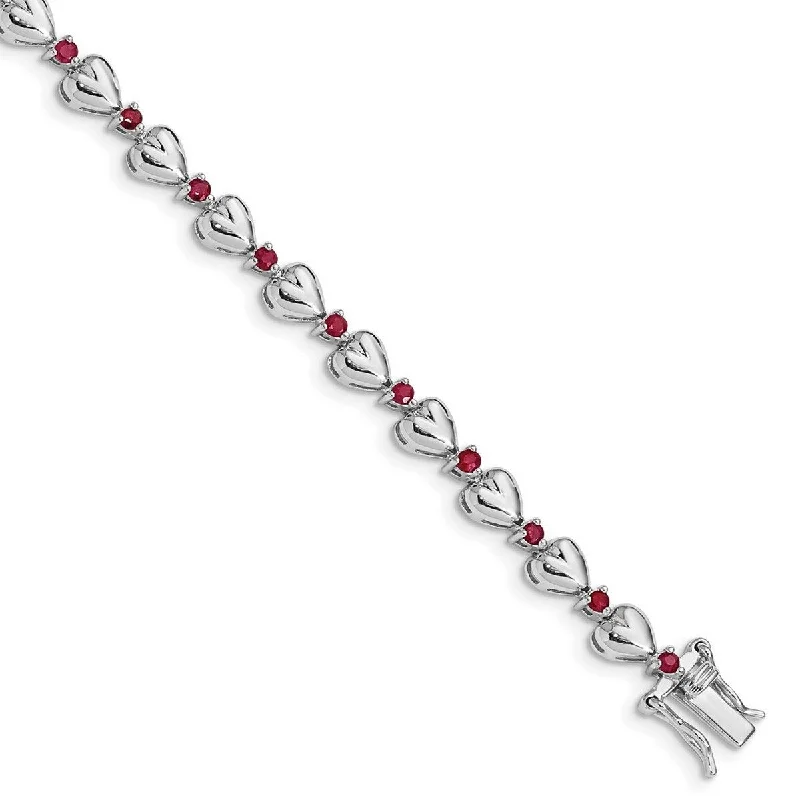 Charm bracelets for women -Curata 925 Sterling Silver Polished Fold over and Ruby Love Heart Bracelet