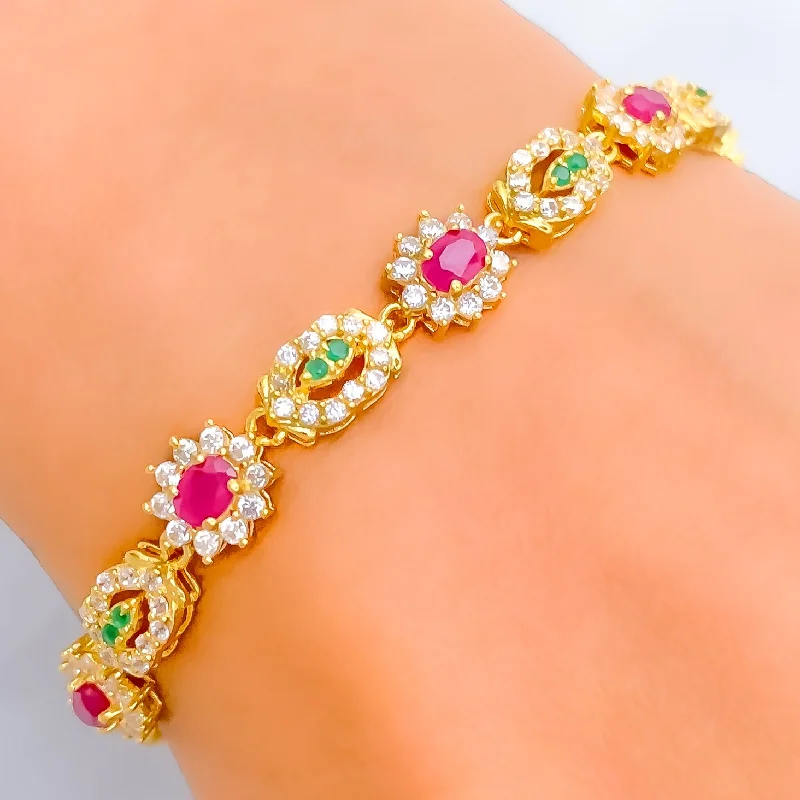 Crystal bangles for women -Festive Floral 22k Gold CZ Bracelet