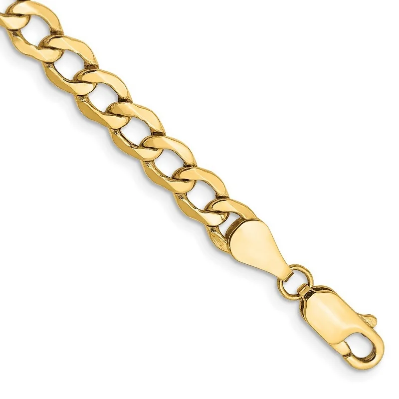 Bold bracelets for women -Curata 14k Yellow Gold Hollow Polished Lobster Claw Closure 5.25mm Semi-Solid Curb Link Chain Bracelet - 7 Inch