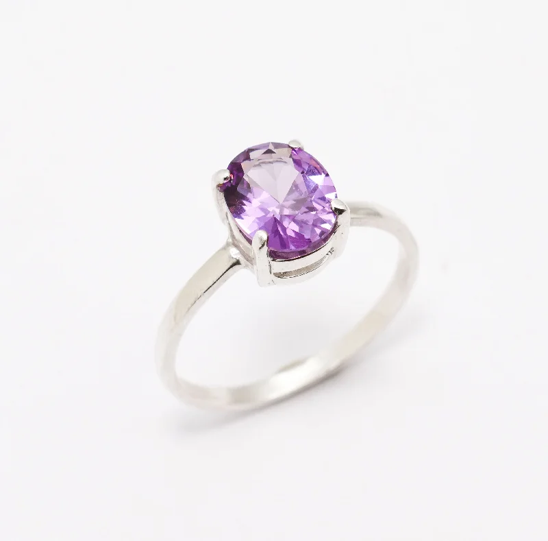 Unique gemstone rings for women -Purple Solitaire Ring - Natural Amethyst Ring, February Birthstone Ring