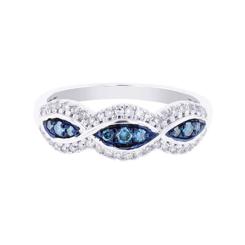 Colored gemstone engagement rings for women -Silver Sky Blue & White Eyelet Diamond Ring