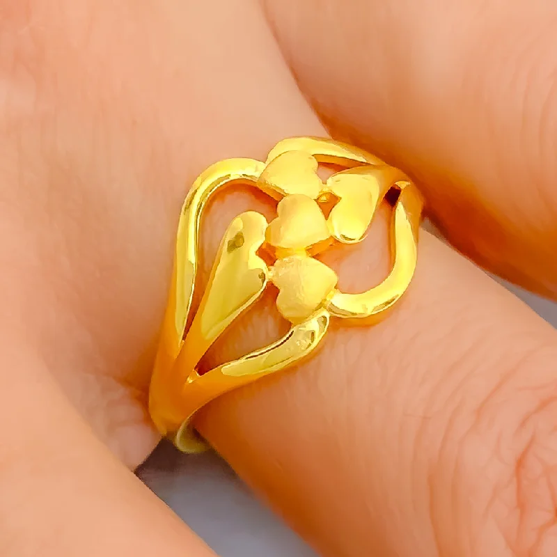 Classic rings for women -Lovely Heart Trio 22k Gold Ring