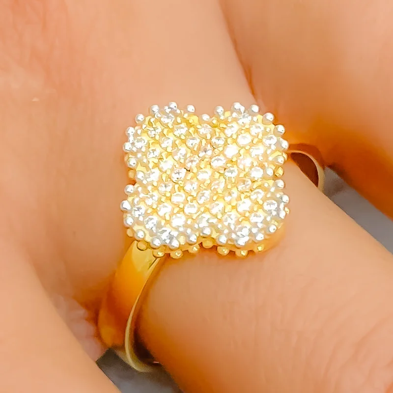 Engagement rings with sapphires for women -Evergreen Blooming 21K Gold Clover CZ Ring